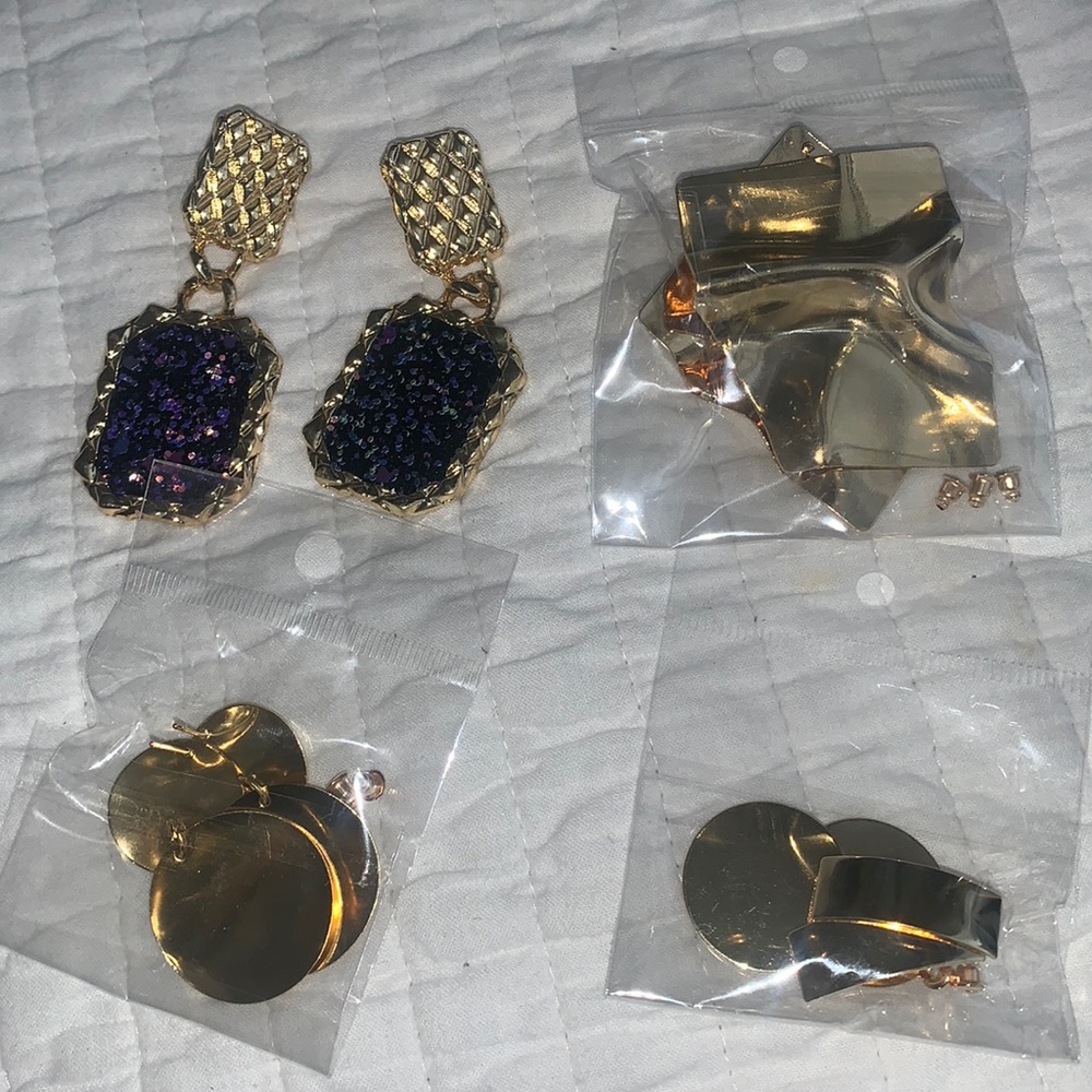 4 pack of gold statement earrings, never worn. 3/4 still in original packaging.